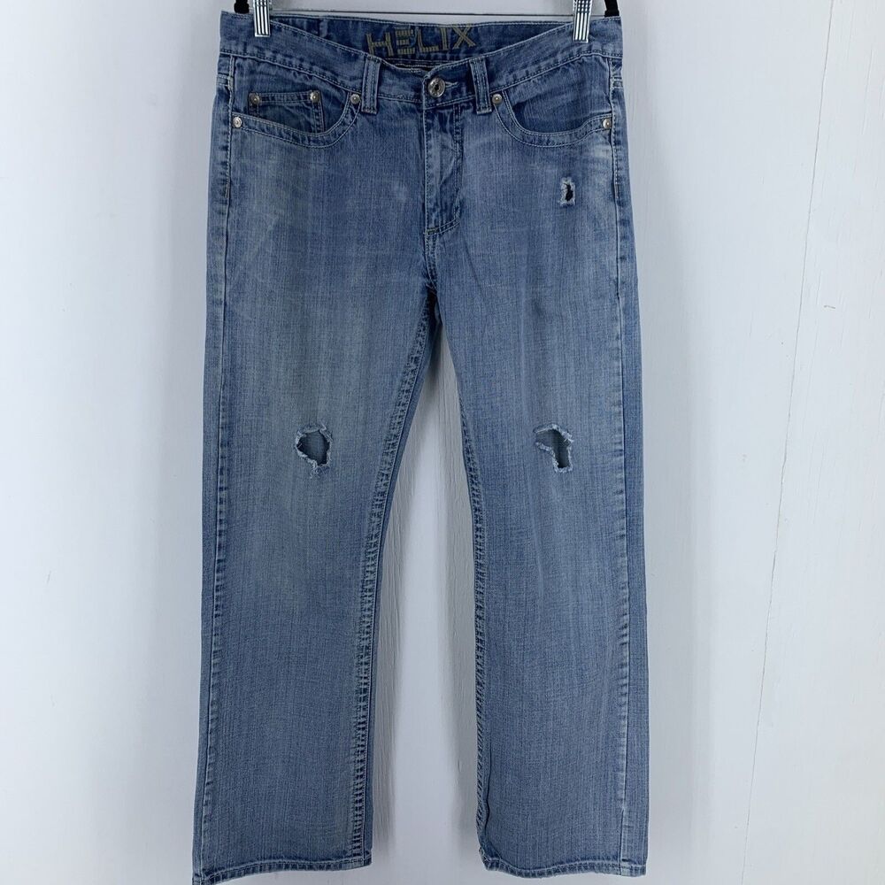 Helix Mens 34x32 Boot Bootcut Jeans Distressed Relaxed Paint Destroyed Light Y2K